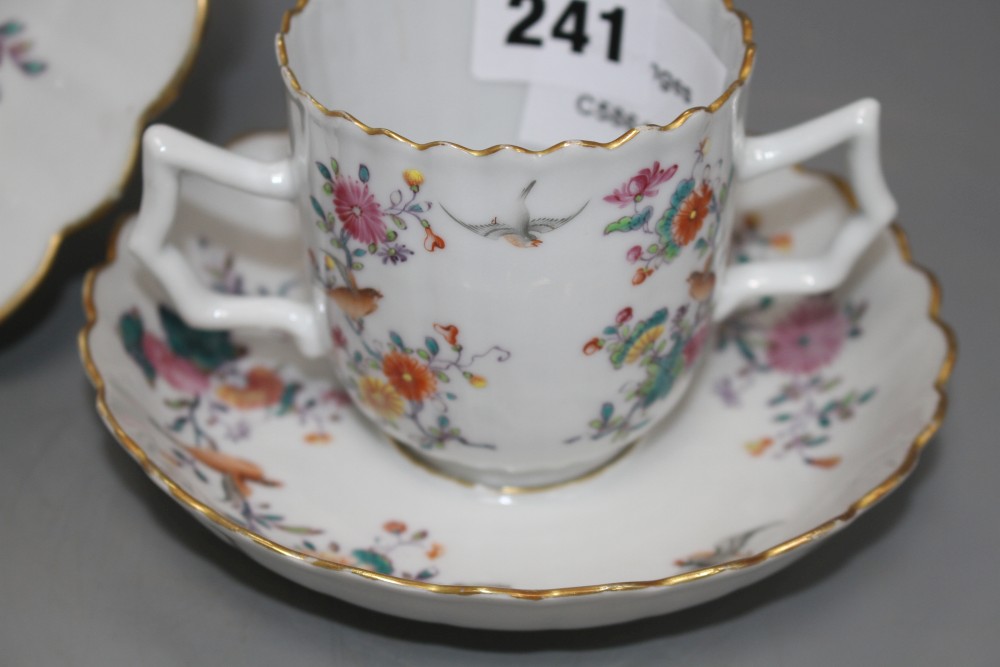 A rare Chinese export famille rose chocolate cup, trembleuse saucer and matching dish, Qianlong period,